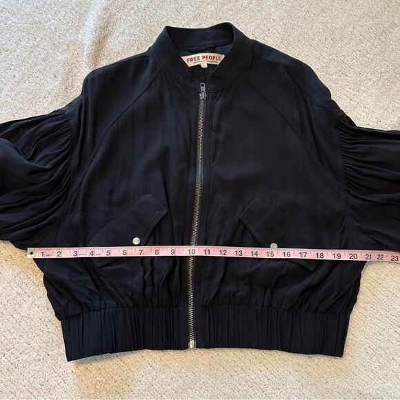 FREE PEOPLE On Pointe Bomber Jacket Lightweight Puff Balloon Sleeve Black - Picture 8 of 11